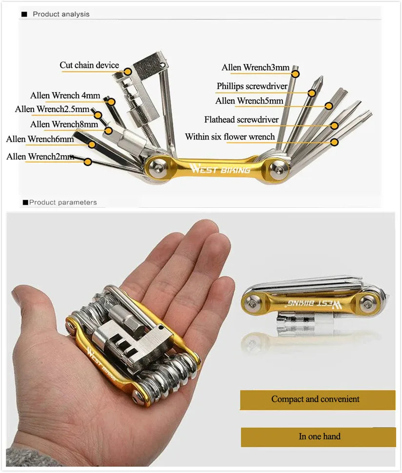 WEST BIKING Multi-Function Steel Bicycle Tools Kit – Compact, Durable & Essential for Bike Maintenance