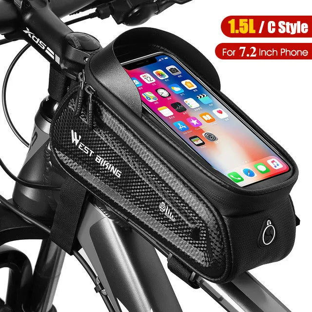 WEST BIKING Waterproof Bicycle Phone Bag – Sensitive Touchscreen Front Frame Bag for MTB & Road Bikes