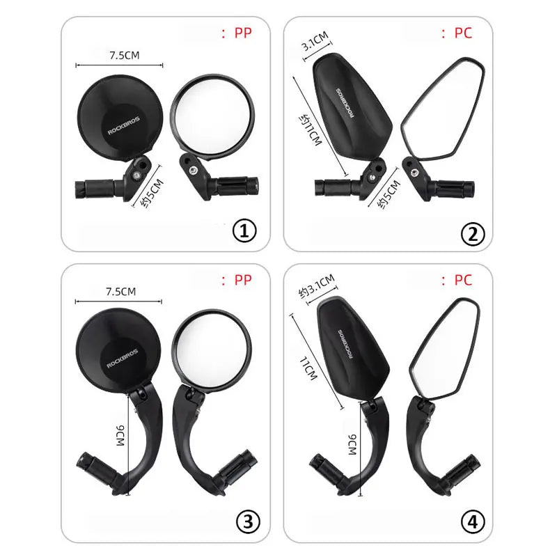 ROCKBROS HD Rearview Bike Mirror - 360° Adjustable MTB/Road Handlebar Mirror for Cycling Safety
