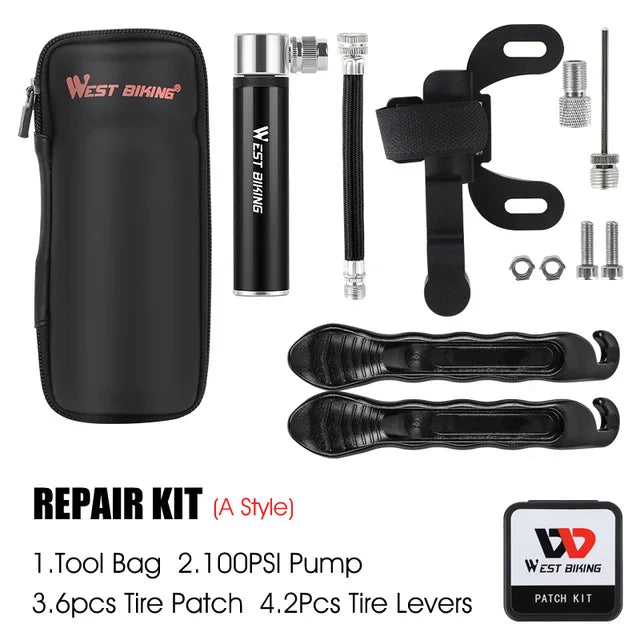 WEST BIKING Bicycle Repair Tool Kit – Portable Cycling Tool Set with Storage Bottle Bag & Pump