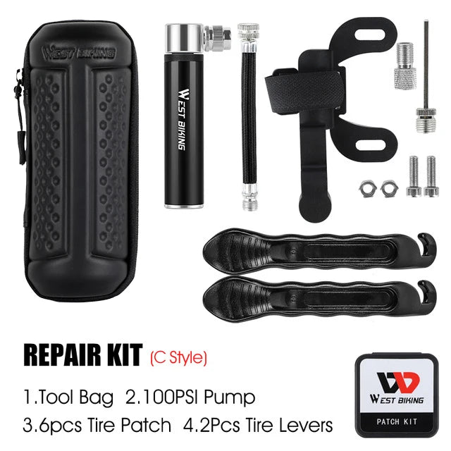 WEST BIKING Bicycle Repair Tool Kit – Portable Cycling Tool Set with Storage Bottle Bag & Pump