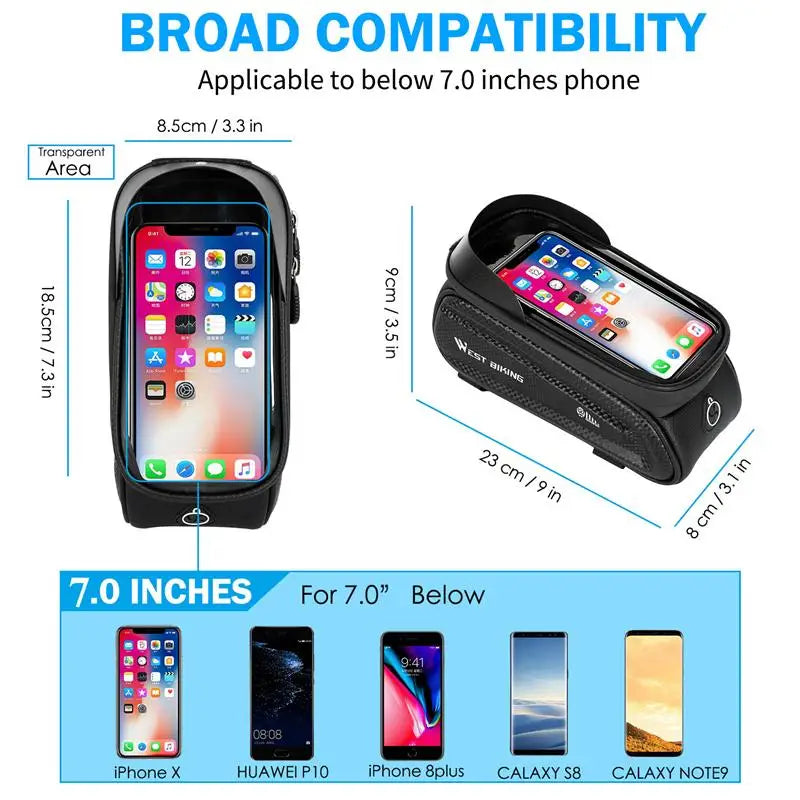 WEST BIKING Waterproof Bicycle Phone Bag – Sensitive Touchscreen Front Frame Bag for MTB & Road Bikes