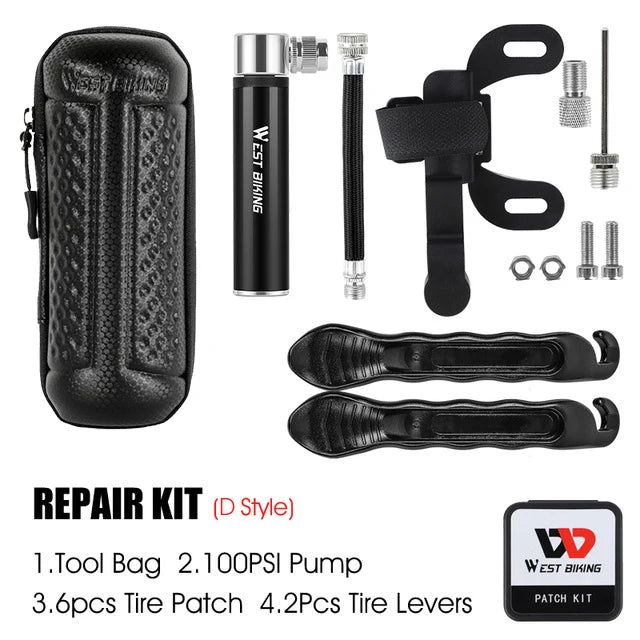 WEST BIKING Bicycle Repair Tool Kit – Portable Cycling Tool Set with Storage Bottle Bag & Pump