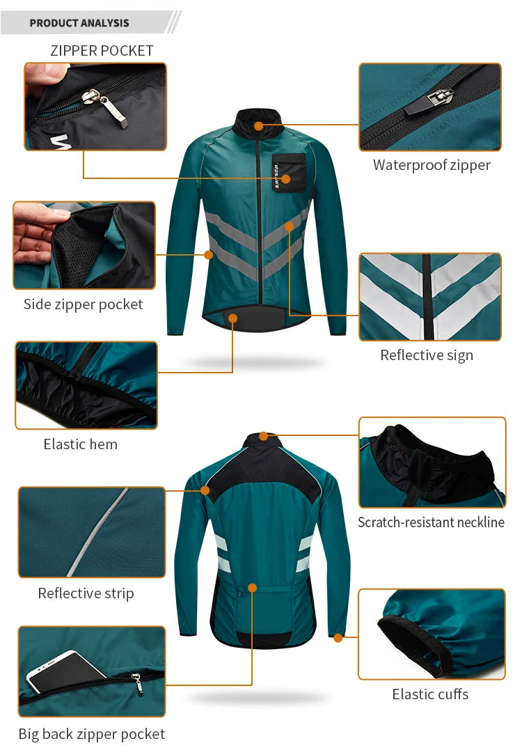 WOSAWE Windproof Cycling Jacket – Lightweight, Waterproof & Reflective