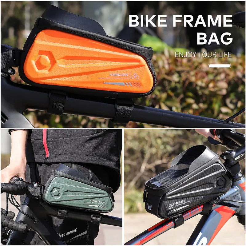WEST BIKING Waterproof Bicycle Phone Bag – Sensitive Touchscreen Front Frame Bag for MTB & Road Bikes