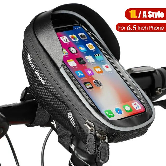 WEST BIKING Waterproof Bicycle Phone Bag – Sensitive Touchscreen Front Frame Bag for MTB & Road Bikes
