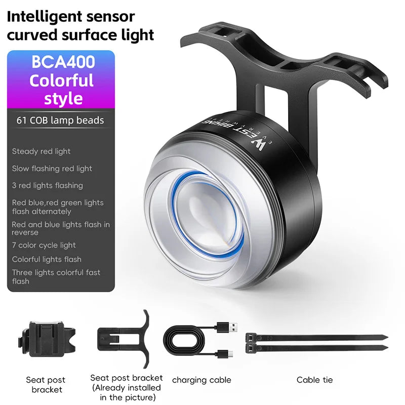 WEST BIKING Smart Sensor Rear Light – Waterproof, Brake-Sensing & High Visibility COB Bike Taillight