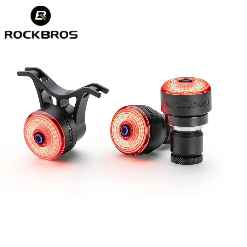 ROCKBROS Bicycle Handlebar End Lights – IPX6 Waterproof Rear Light with Intelligent Brake Sensor