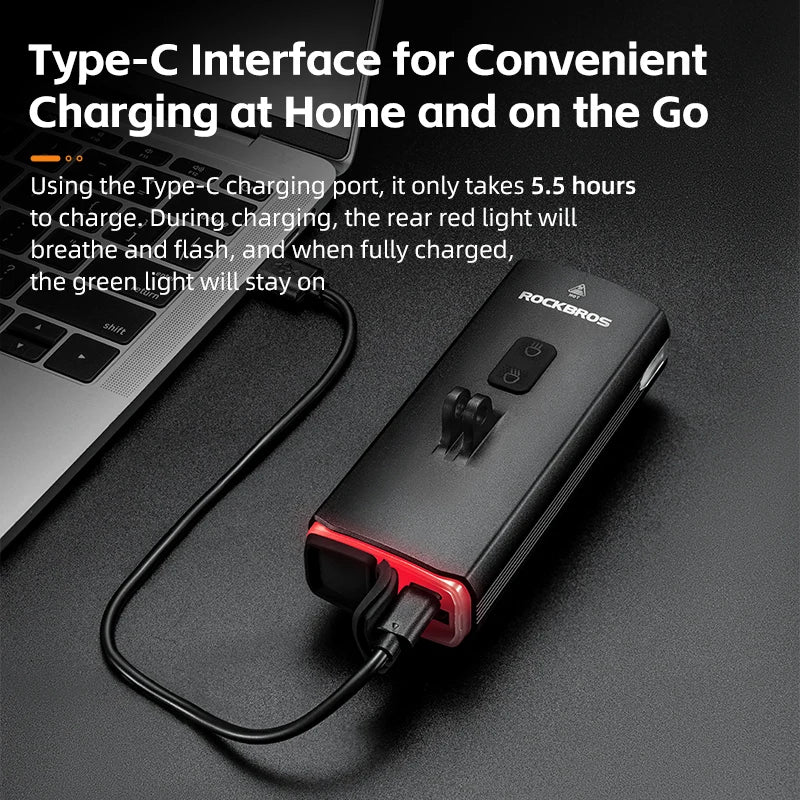 ROCKBROS 3000LM Bicycle Front Light 10000mAh Rechargeable Bike Headlight with Type-C Charging