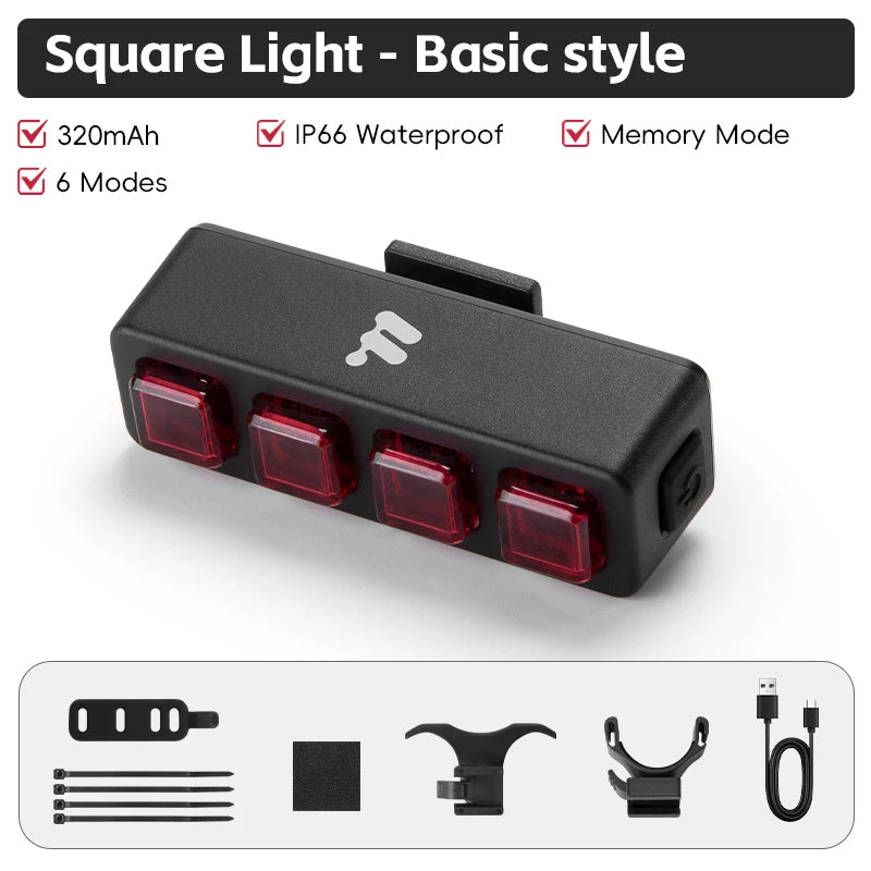 WEST BIKING Rechargeable Bicycle Rear Light – IP66 Waterproof, Auto Start/Stop & Brake Sensing