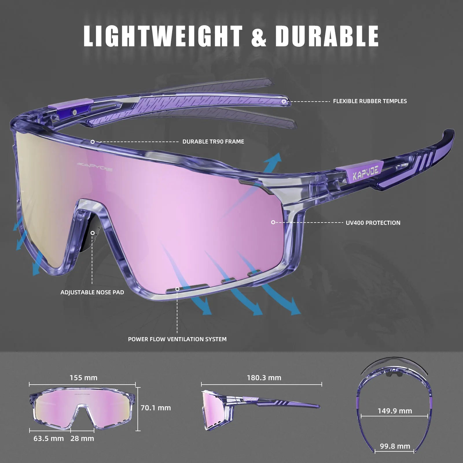 Kapvoe UV400 Cycling Sunglasses – Lightweight & Protective