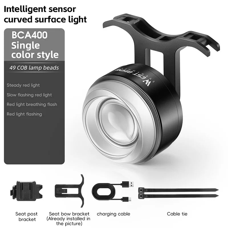 WEST BIKING Smart Sensor Rear Light – Waterproof, Brake-Sensing & High Visibility COB Bike Taillight