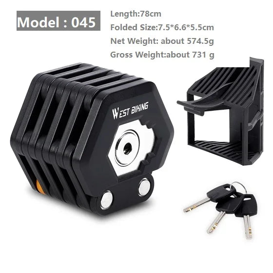 WEST BIKING Foldable Bicycle Lock – High-Security, Anti-Theft & Portable for MTB & Road Bikes