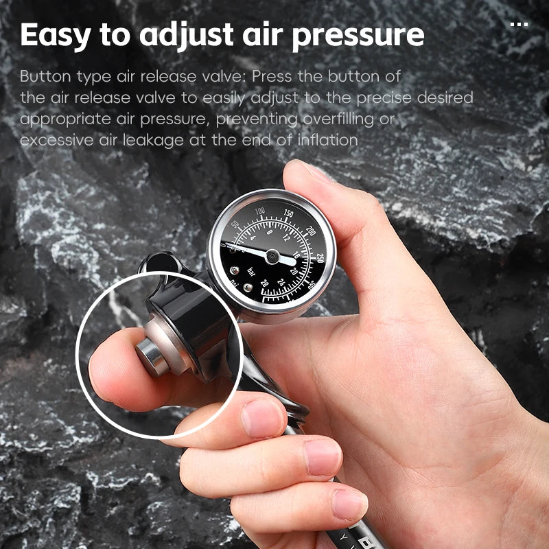 WEST BIKING High-Pressure Front Fork Bicycle Pump – Durable 300PSI/400PSI Inflator with Schrader Valve and Gauge