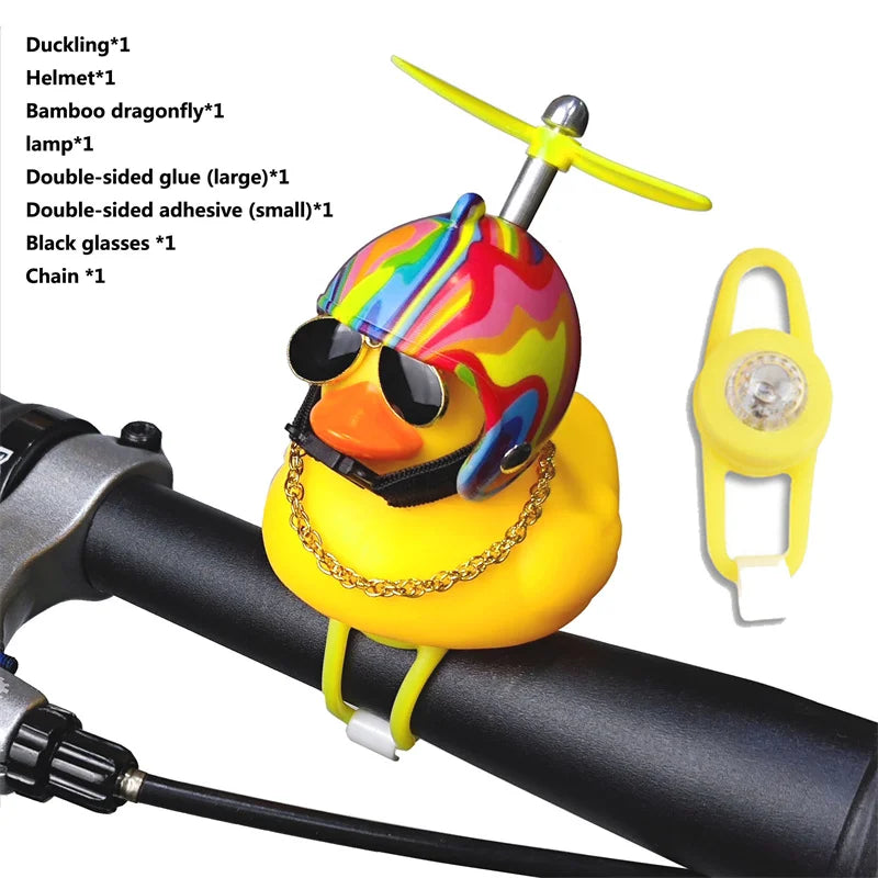 CXWXC Little Yellow Duck Bicycle Bell Fun Cartoon Air Horn with Helmet Propeller and LED Light