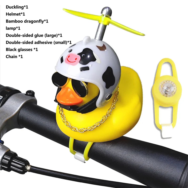 CXWXC Little Yellow Duck Bicycle Bell Fun Cartoon Air Horn with Helmet Propeller and LED Light