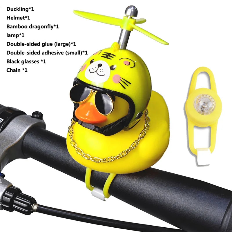 CXWXC Little Yellow Duck Bicycle Bell Fun Cartoon Air Horn with Helmet Propeller and LED Light