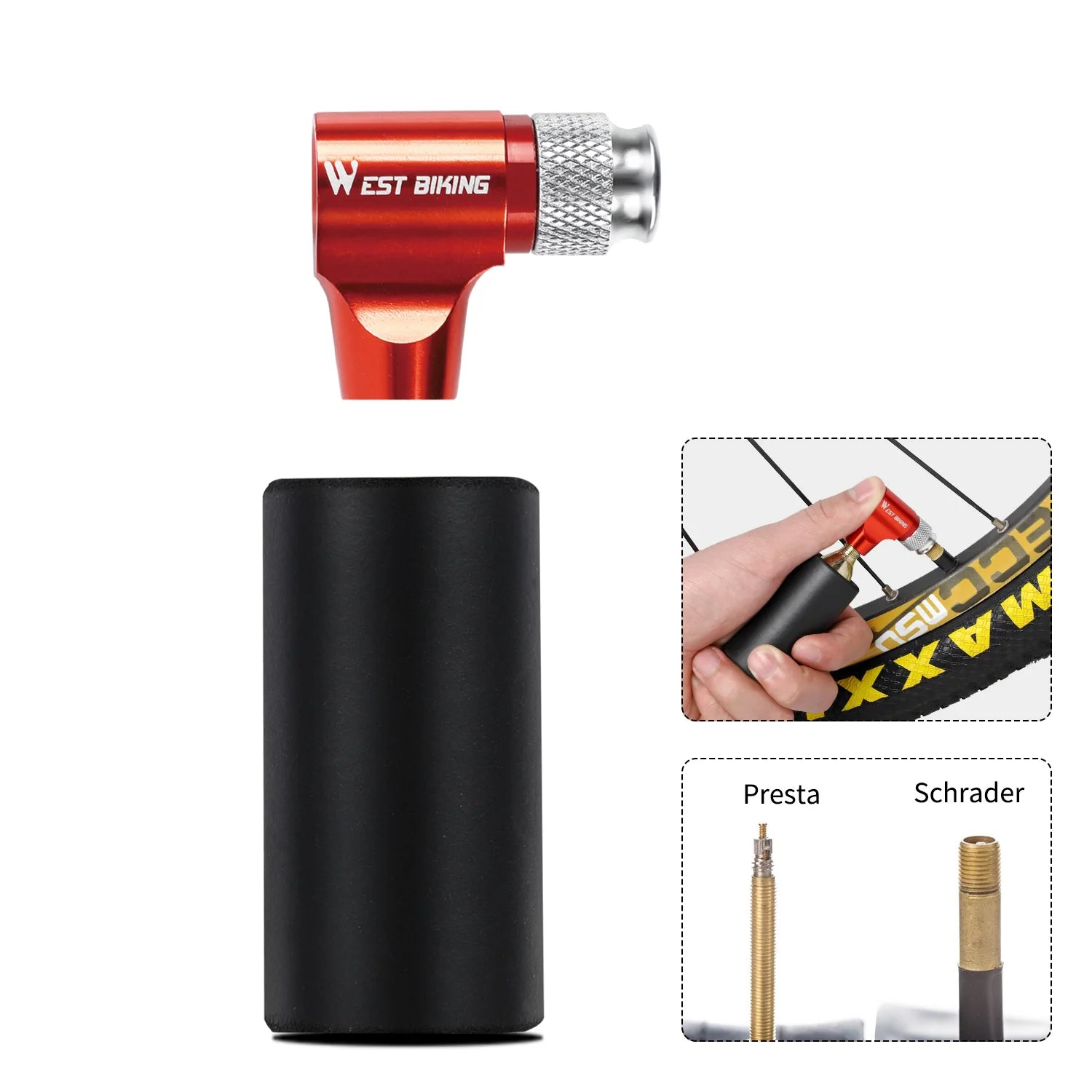 WEST BIKING Portable Bike Pump – CO2 Air Inflator with Insulated Cover for Presta & Schrader Valves