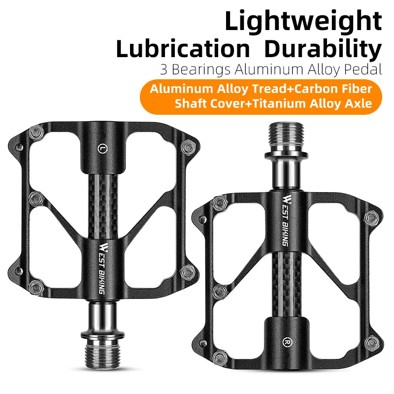 WEST BIKING Ultralight Bicycle Pedals – Titanium & CR-MO Axle, 3 Bearings & Anti-Slip Design for Racing & MTB