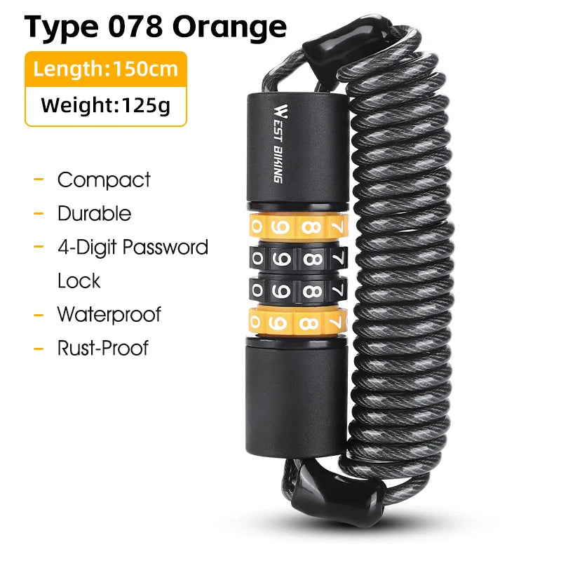 WEST BIKING Portable 4-Digit Password Cable Lock – Compact, Durable & Versatile for Helmets, Bikes & Luggage