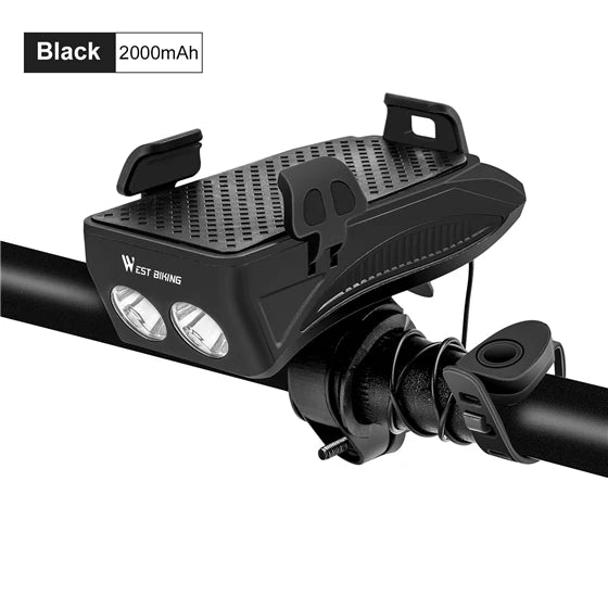 WEST BIKING Multi-Function Bicycle Front Light – 4-in-1 USB Rechargeable Flashlight & Phone Holder