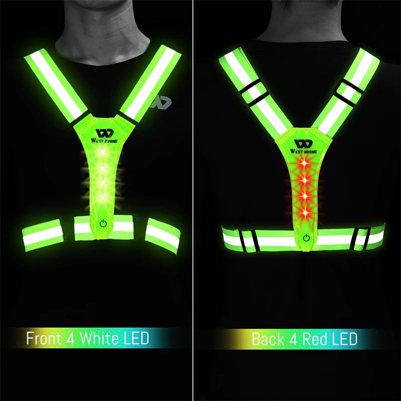 WEST BIKING Reflective LED Light Vest – High-Visibility USB Rechargeable Chest Lamp for Outdoor Sports