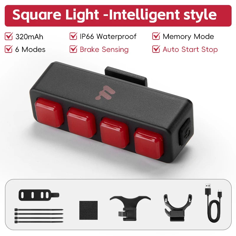 WEST BIKING Rechargeable Bicycle Rear Light – IP66 Waterproof, Auto Start/Stop & Brake Sensing