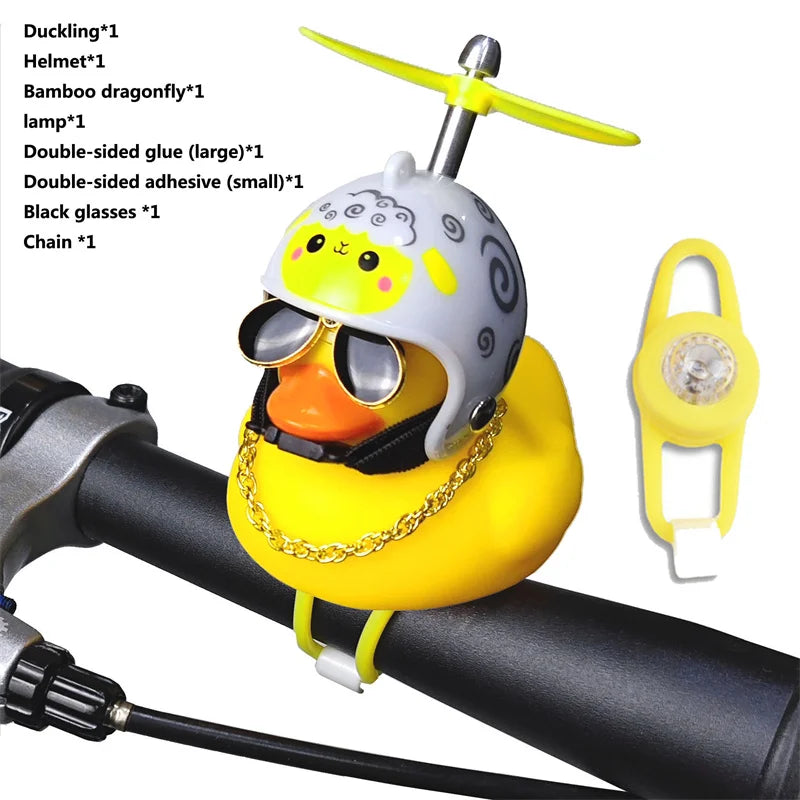 CXWXC Little Yellow Duck Bicycle Bell Fun Cartoon Air Horn with Helmet Propeller and LED Light