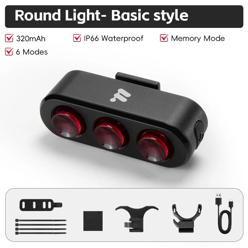 WEST BIKING Rechargeable Bicycle Rear Light – IP66 Waterproof, Auto Start/Stop & Brake Sensing