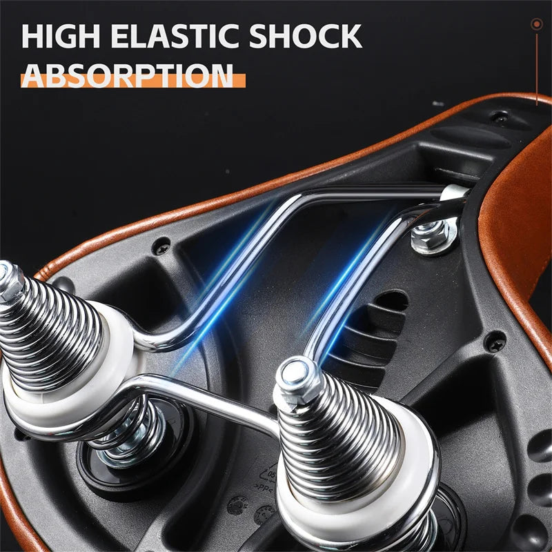 WEST BIKING Wide Comfortable Retro Bicycle Saddle – Soft PU Leather Shock-Absorbing Seat for Electric & City Bikes