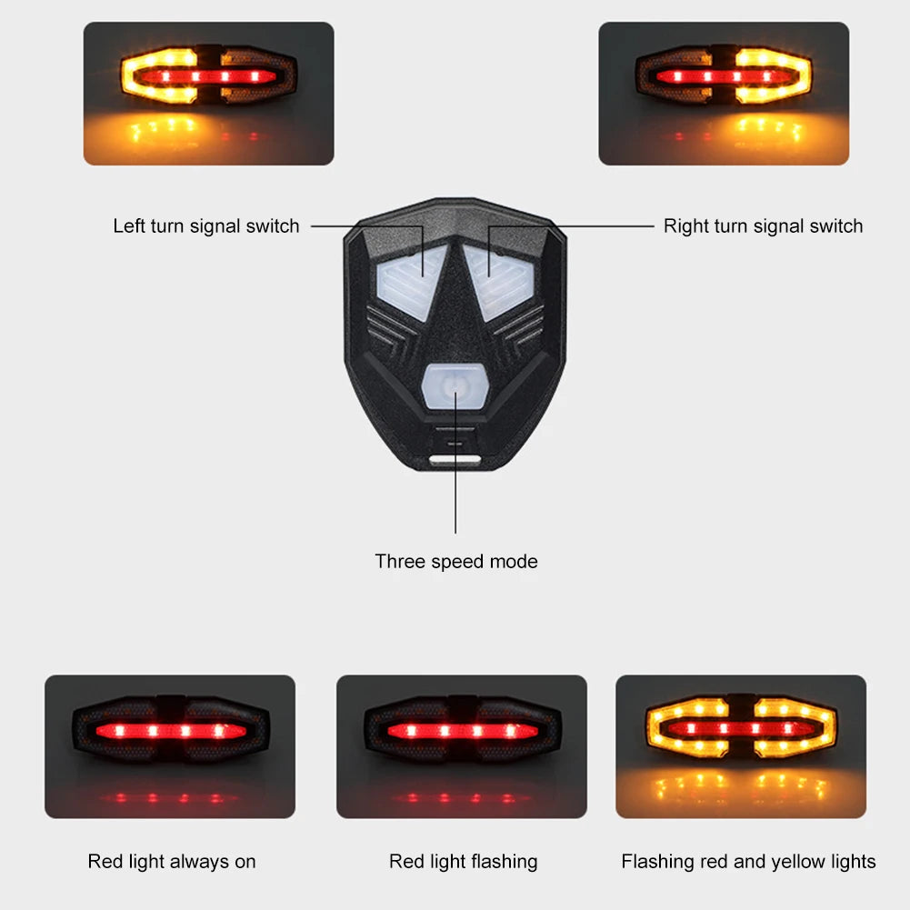 USB Rechargeable Bike Tail Light – Wireless Remote Control Turn Signal for Night Riding