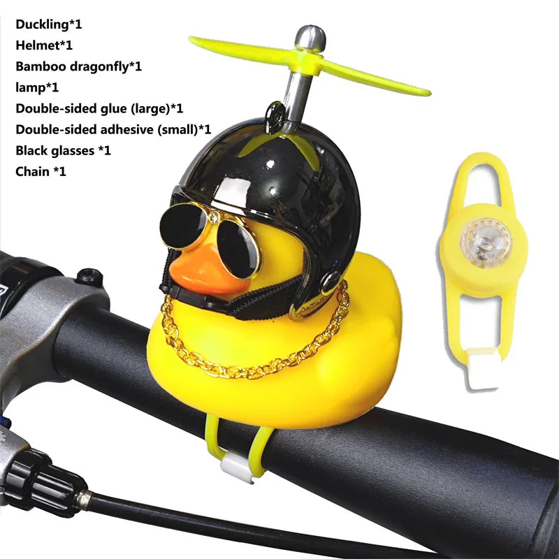 CXWXC Little Yellow Duck Bicycle Bell Fun Cartoon Air Horn with Helmet Propeller and LED Light