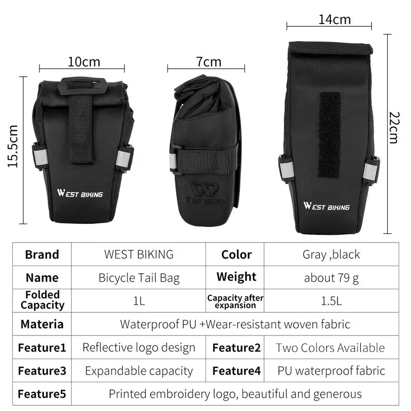 WEST BIKING Bicycle Tail Bags – Waterproof Rear Seat Storage for MTB & Road Bikes