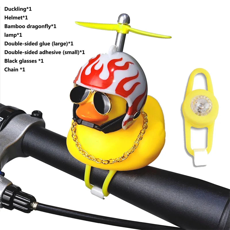 CXWXC Little Yellow Duck Bicycle Bell Fun Cartoon Air Horn with Helmet Propeller and LED Light