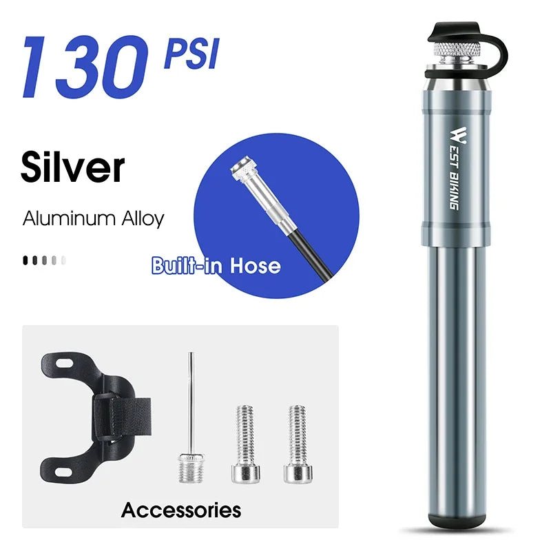 Ultra-Light Mini Bike Pump – 130 PSI High-Pressure Aluminum Pump for MTB & Road Cycling