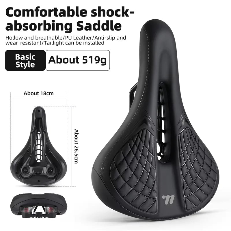 WEST BIKING Breathable Bicycle Saddle – Comfortable, Rainproof & Shock Absorbing with Optional Warning Lights