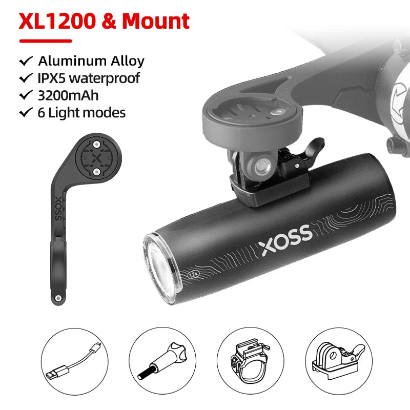 XOSS XL1200 Bike Headlight – 1200 Lumens, Waterproof, Rechargeable LED Bicycle Light