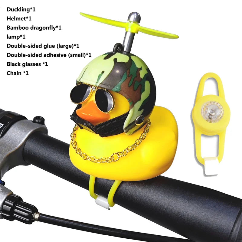 CXWXC Little Yellow Duck Bicycle Bell Fun Cartoon Air Horn with Helmet Propeller and LED Light