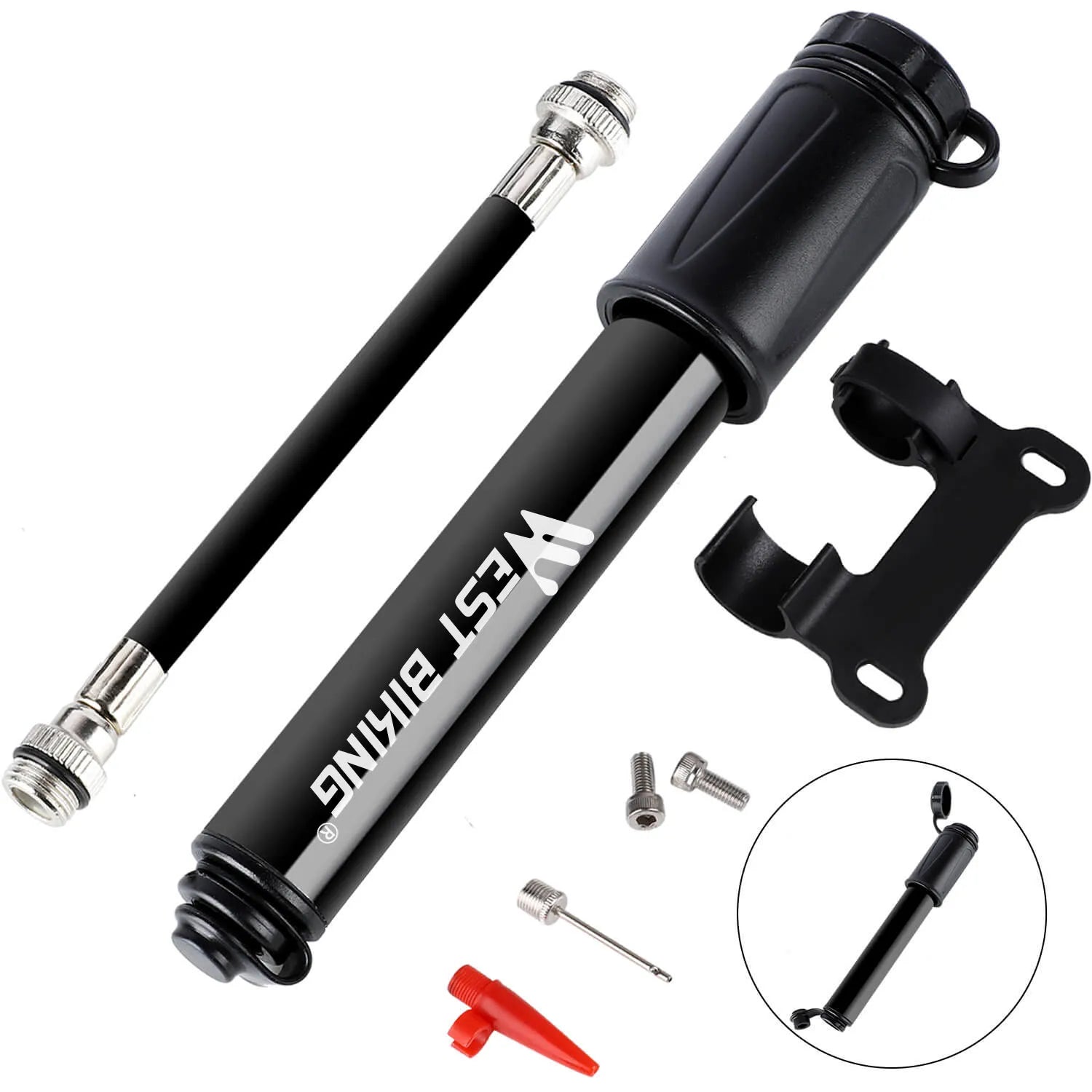 WEST BIKING Ultra-Light Mini Bike Pump – 100 PSI Portable Aluminum Pump for Schrader & Presta