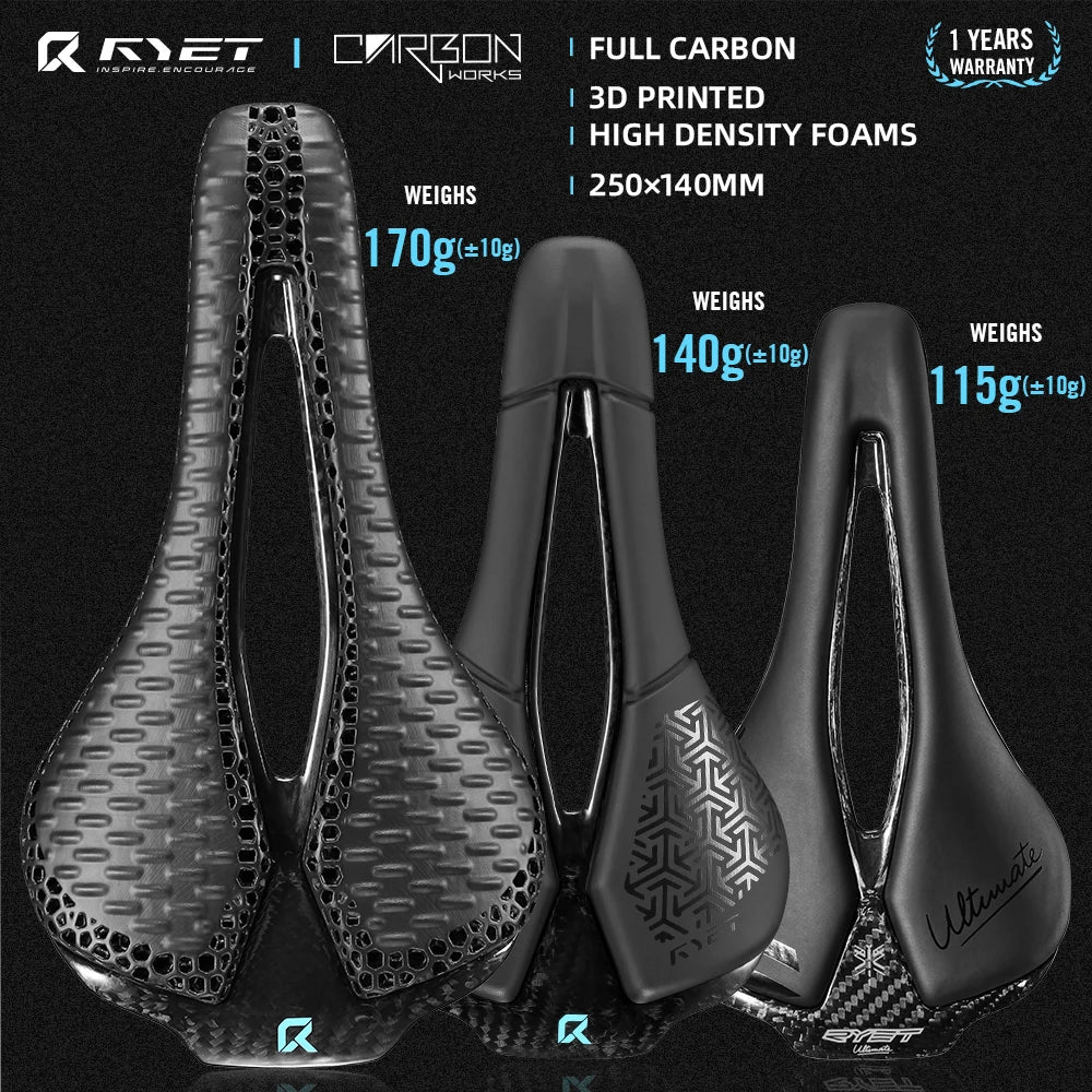 RYET Full Carbon 3D Printed Bike Saddle – Ultra-Lightweight Performance Saddle