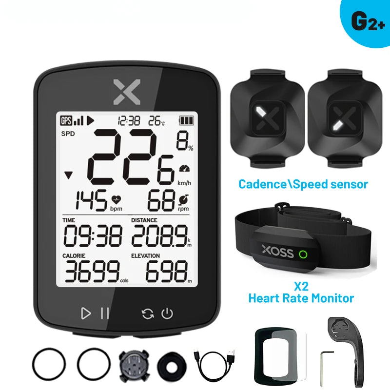 XOSS G2 G2 Plus Cycling Computer Wireless GPS Speedometer with ANT+ Connectivity and IPX7 Waterproof