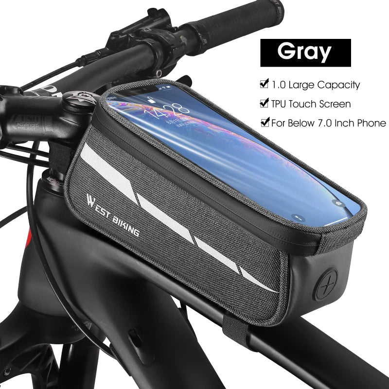 WEST BIKING Waterproof Bicycle Phone Bag – Sensitive Touchscreen Front Frame Bag for MTB & Road Bikes