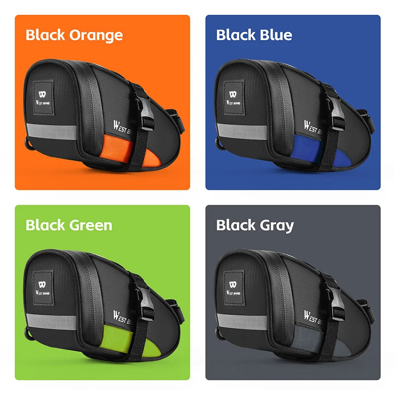 WEST BIKING Portable Bike Tail Bag – 1.2L Ultralight Waterproof Saddle Bag with Reflective Safety Design