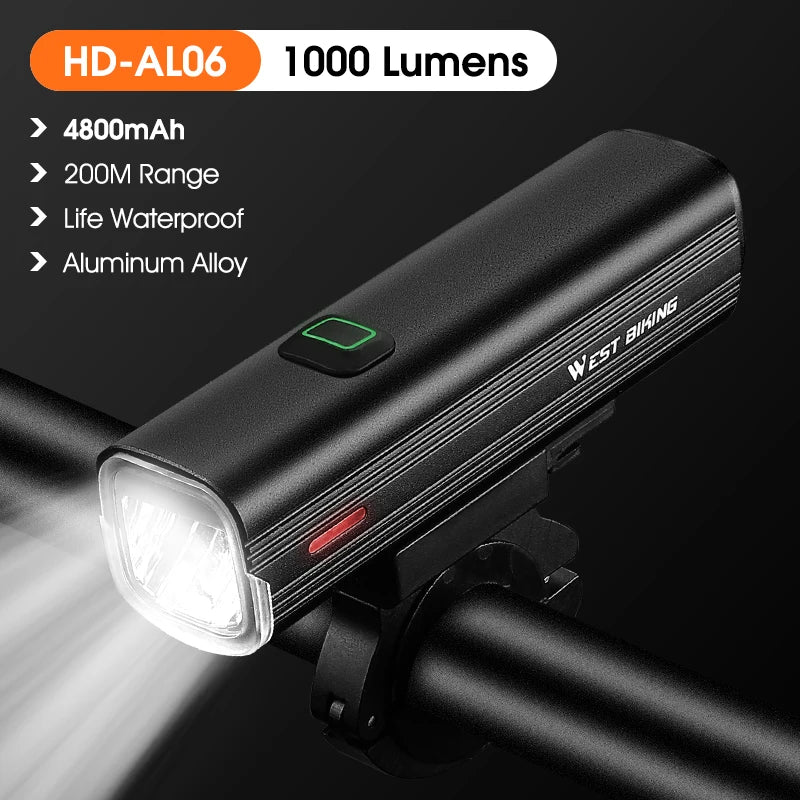 WEST BIKING USB Rechargeable Bicycle Front Light – High-Brightness LED Headlight for MTB & Road Cycling