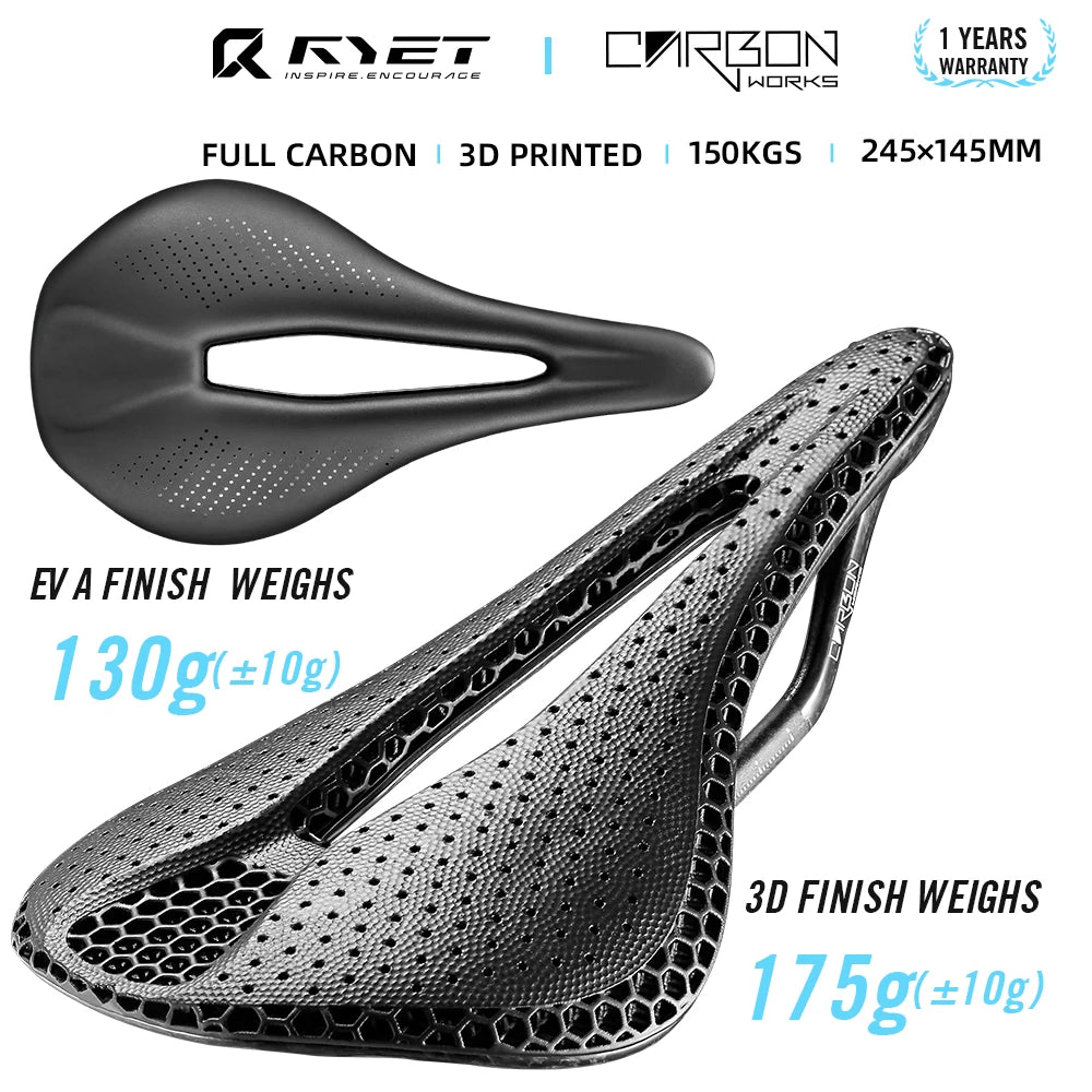 RYET Carbon 3D Printed Saddle – 145mm Ultralight 130g