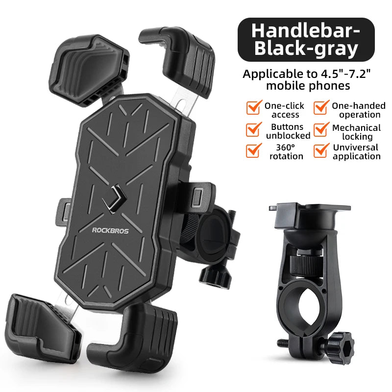 ROCKBROS 360° Adjustable Bike Phone Holder – Shockproof Universal Mobile Stand for 4.5-7.2" Phones