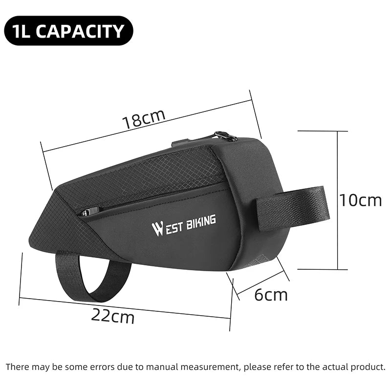WEST BIKING 1L Bicycle Top Tube Bag – Lightweight, Durable & Waterproof for MTB & Road Bikes