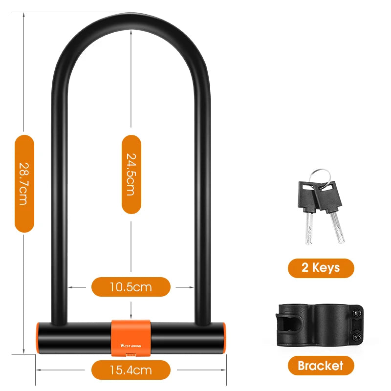 WEST BIKING Bicycle U-Lock – Durable Anti-Theft Security Lock for Bikes, Motorcycles, and Scooters