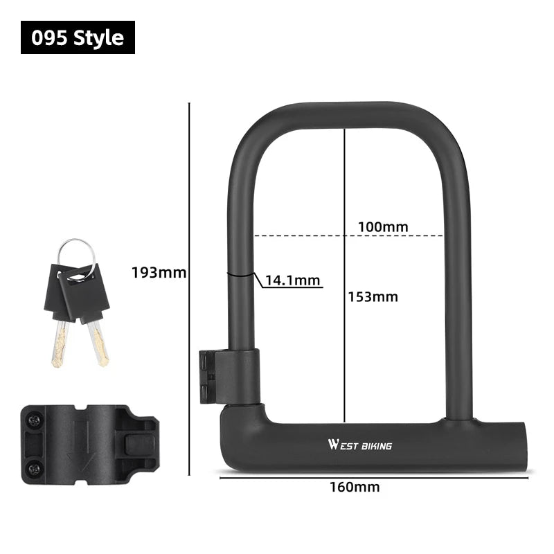 WEST BIKING Portable Bicycle U-Lock – Durable Anti-Theft Safety Lock for Bikes, Motorcycles, and Doors