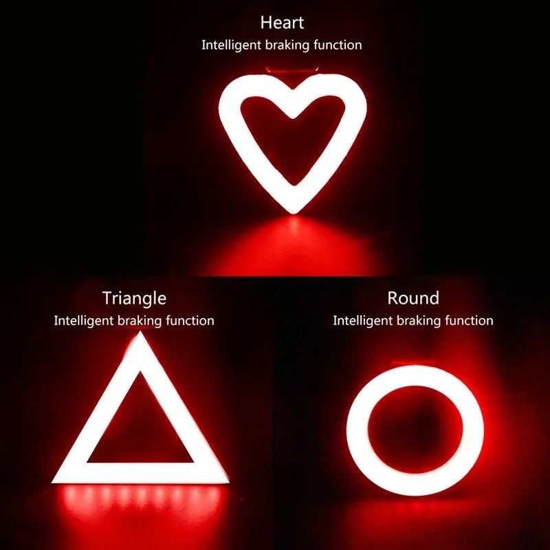 BUCKLOS Heart-Shaped Bike Tail Light – USB Rechargeable Waterproof Rear Lamp with 5 Lighting Modes